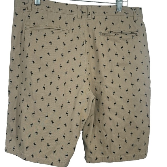 Twill Tan Men’s Shorts with Flamingos - Picture 2 of 8